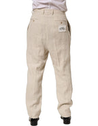 Beige Linen Tapered Men Dress Trouser Pants