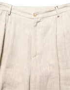 Beige Linen Tapered Men Dress Trouser Pants