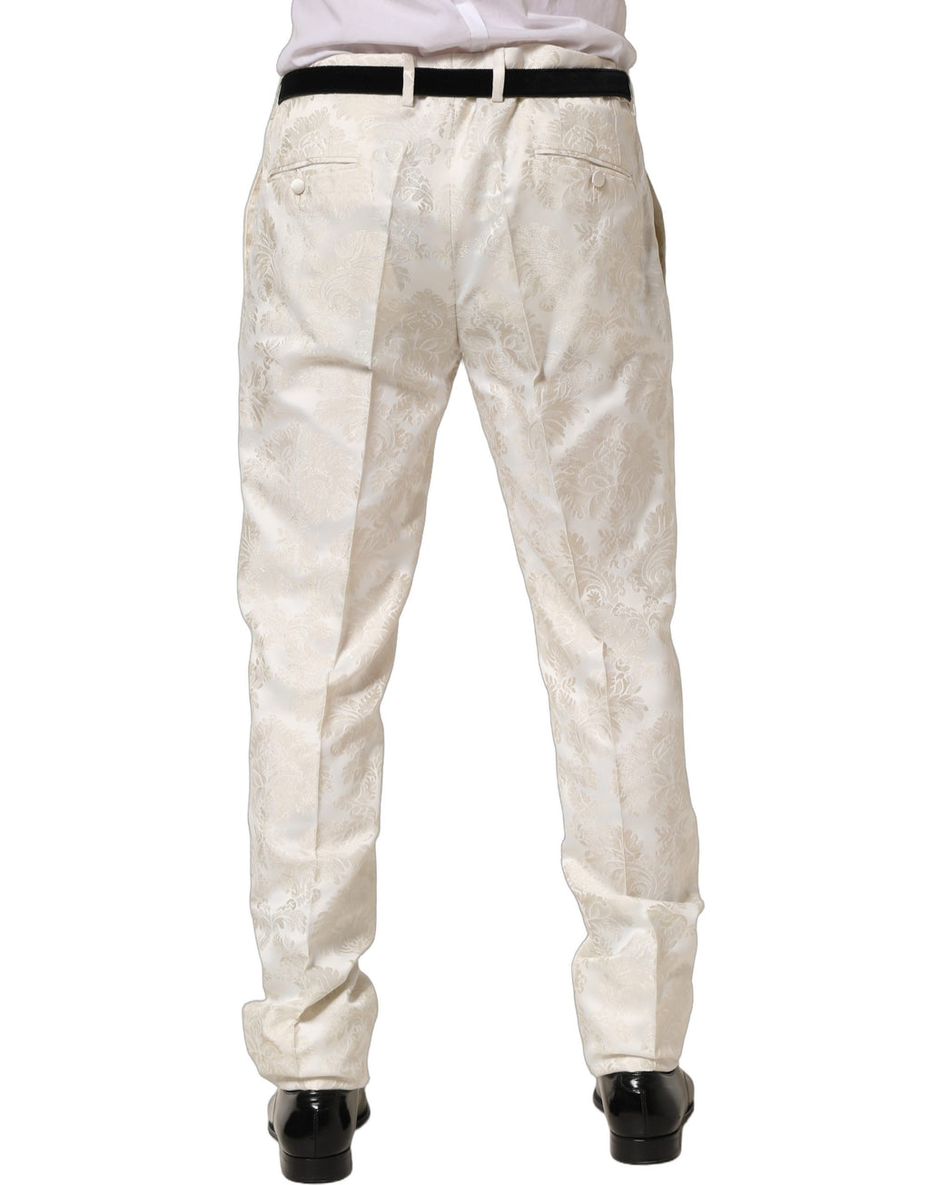 White Floral Men Dress Formal Trouser Pants