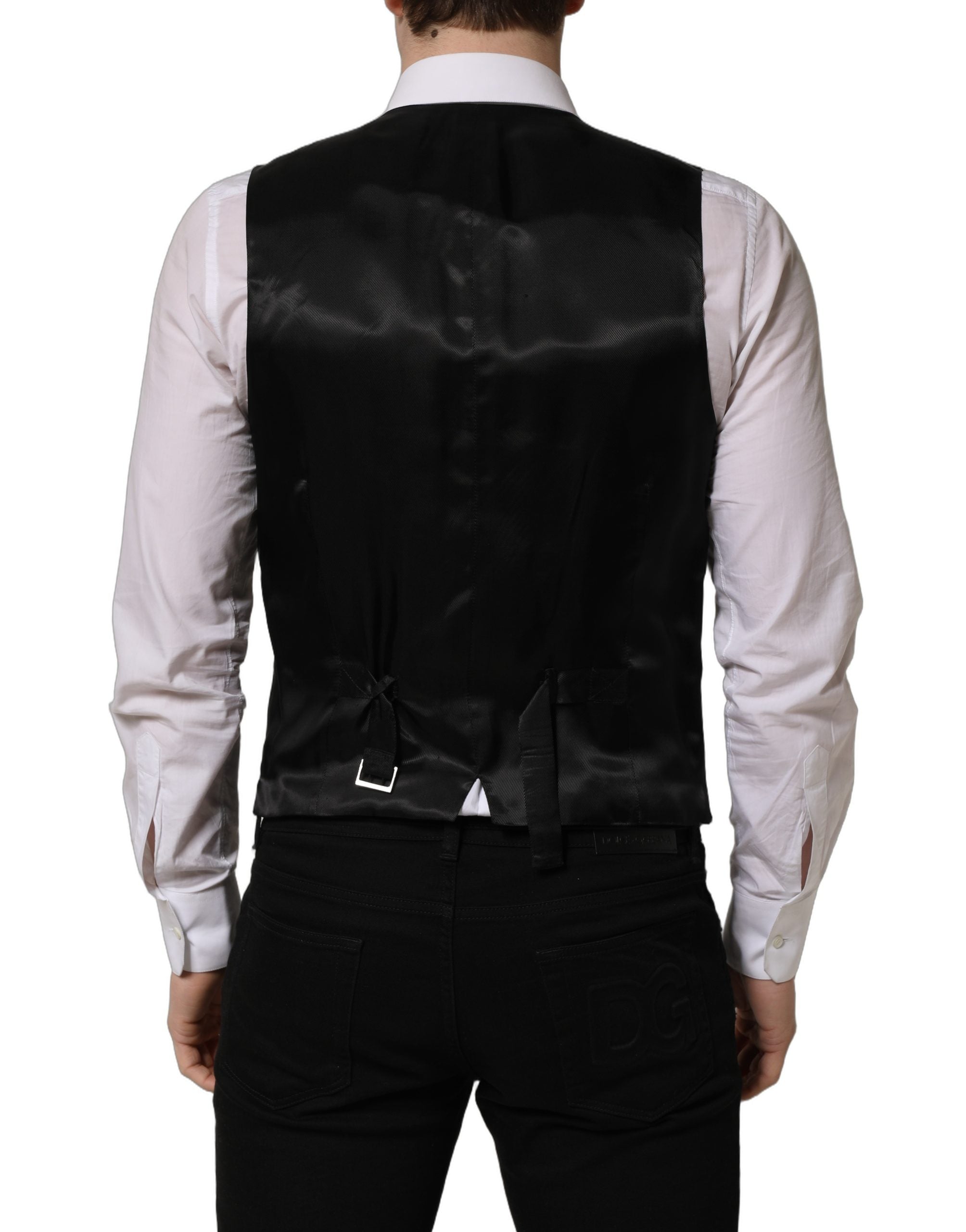 Black Wool Single Breasted Waistcoat Vest