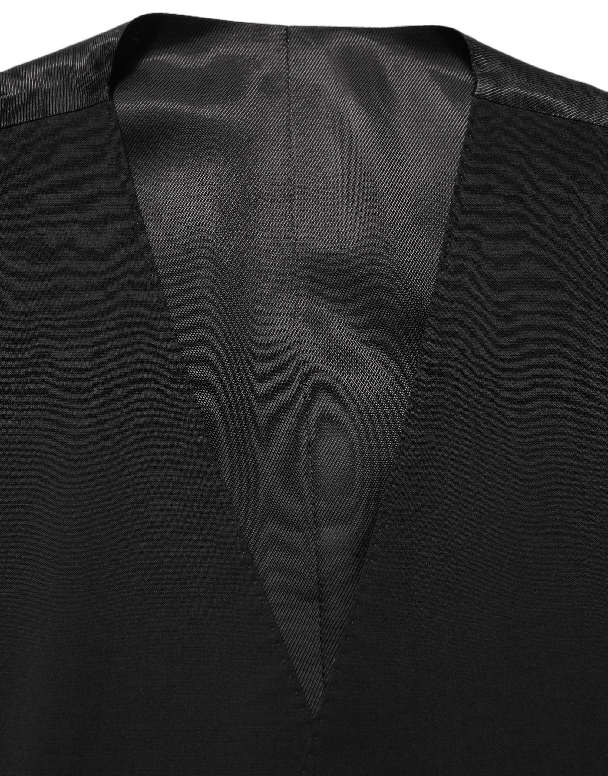 Black Wool Single Breasted Waistcoat Vest