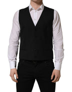 Black Wool Single Breasted Waistcoat Vest