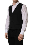 Black Wool Single Breasted Waistcoat Vest