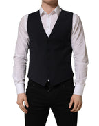 Black Wool Single Breasted Waistcoat Vest