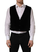 Black Cotton SingleBreasted Waistcoat Vest
