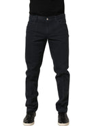 Black Cotton Mid Waist Skinny Men Denim Jeans