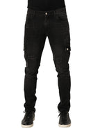 Black Distressed Cargo Cotton Men Denim Jeans