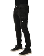 Black Distressed Cargo Cotton Men Denim Jeans