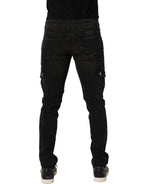 Black Distressed Cargo Cotton Men Denim Jeans
