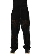 Black Lace Mid Waist Jogger Men Trouser Pants