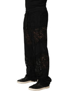 Black Lace Mid Waist Jogger Men Trouser Pants