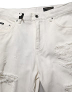 White Cotton Distressed Straight Denim Jeans