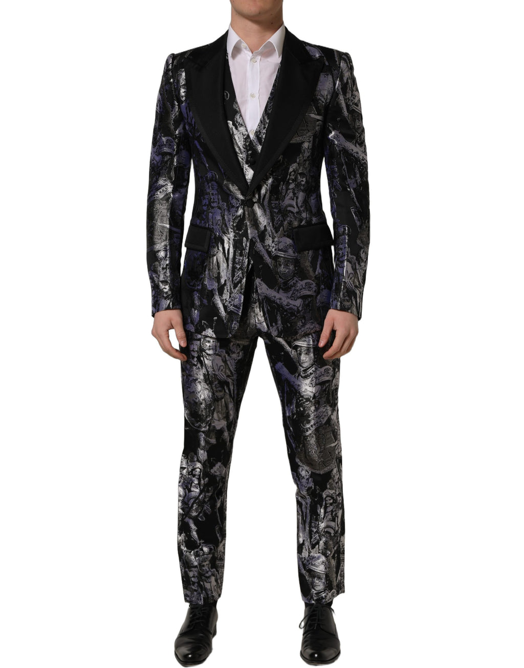Black Jacquard Slim Fit Formal 3 Piece Suit