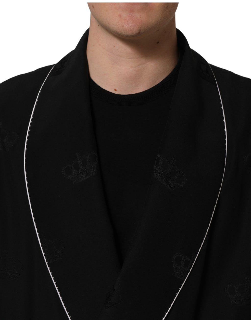 Black 100% Silk Robe Men Wrap Coat Jacket
