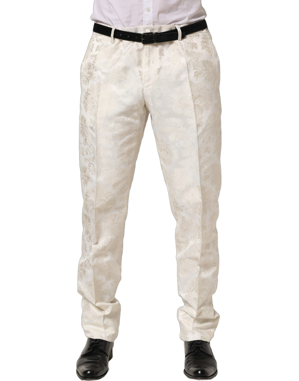 White Floral Men Dress Formal Trouser Pants