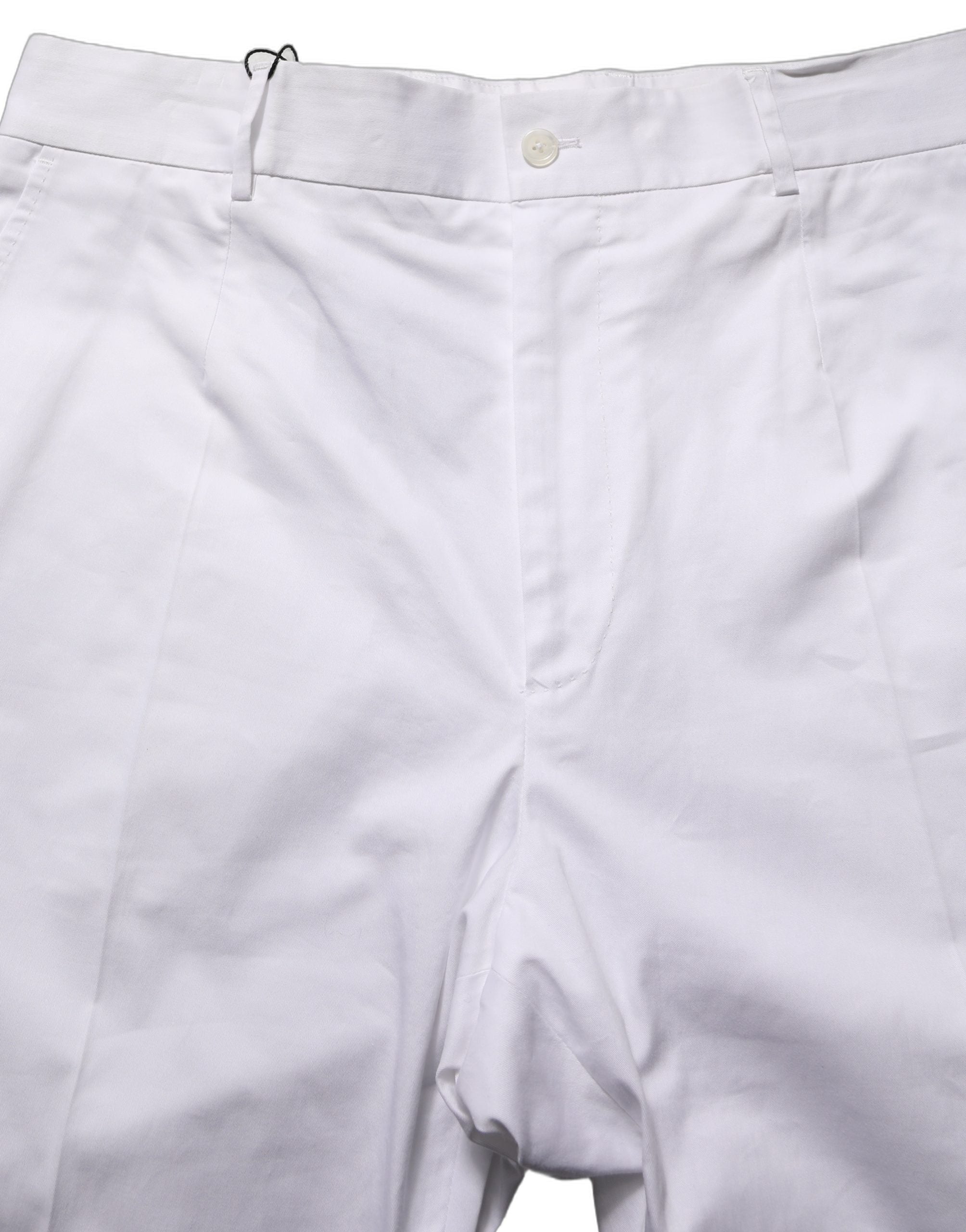 White Cotton Tapered Leg Dress Trouser Pants