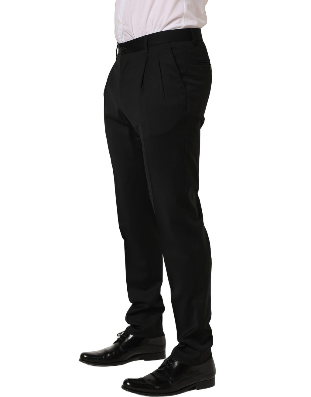 Black Wool Tapered Leg Men Dress Trouser Pants