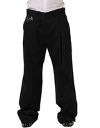 Black Cotton Straight Leg DressTrouser Pants