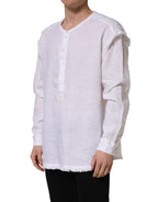 White Linen Logo Long Sleeves Casual Shirt