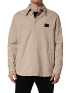 Beige Logo Overshirt Cotton Men Casual Shirt