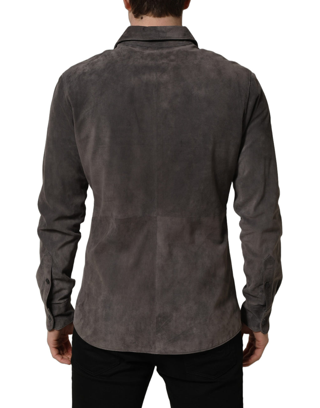 Gray Suede Long Sleeves Button Down Shirt