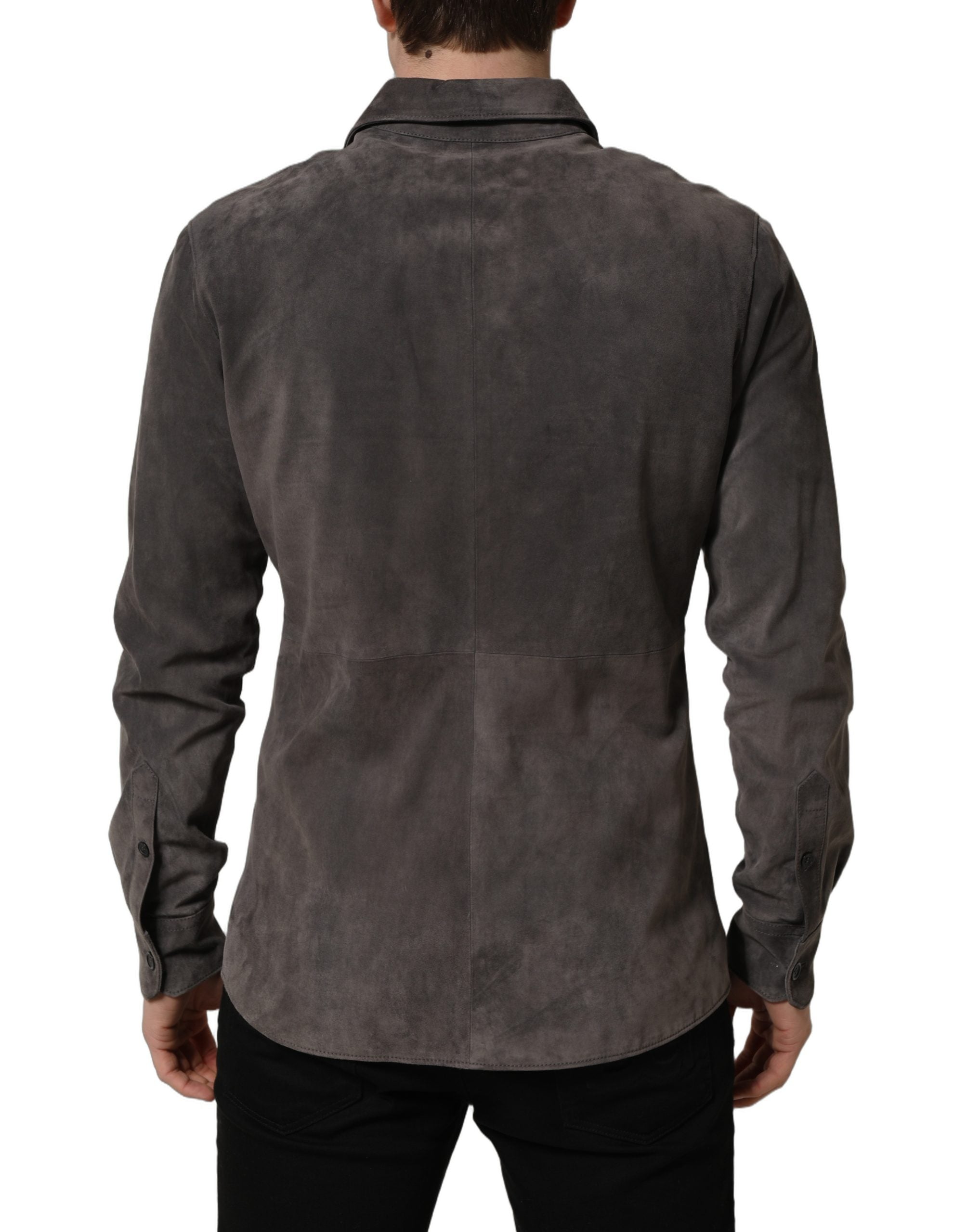 Gray Suede Long Sleeves Button Down Shirt