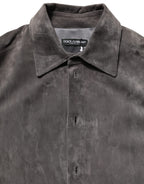 Gray Suede Long Sleeves Button Down Shirt