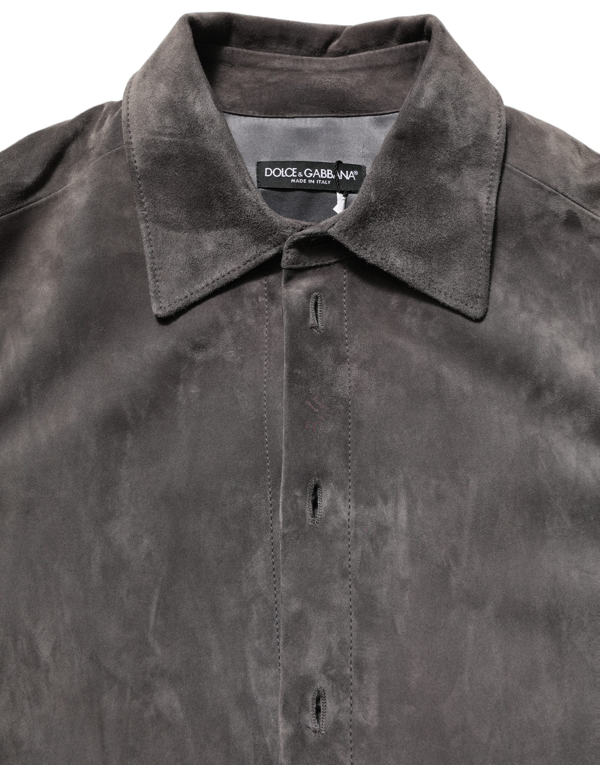 Gray Suede Long Sleeves Button Down Shirt