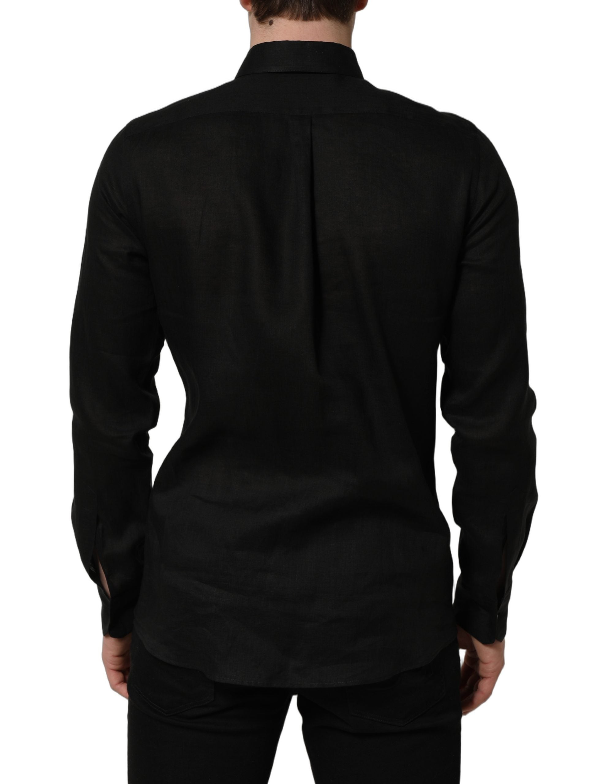 Black MARTINI Long Sleeves Linen Dess Shirt