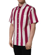 White Maroon Striped Men Short Sleeves Shirt