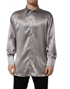 Metallic Grey Satin Silk Formal Dress Shirt