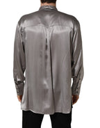 Metallic Grey Satin Silk Formal Dress Shirt