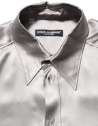 Metallic Grey Satin Silk Formal Dress Shirt