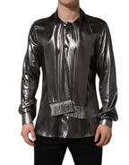 Silver Satin Silk Long Sleeves Men Dress Shirt