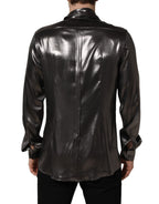 Silver Satin Silk Long Sleeves Men Dress Shirt