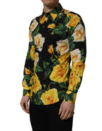 Black Floral Stretch Cotton SICILIA Fit Dress Shirt