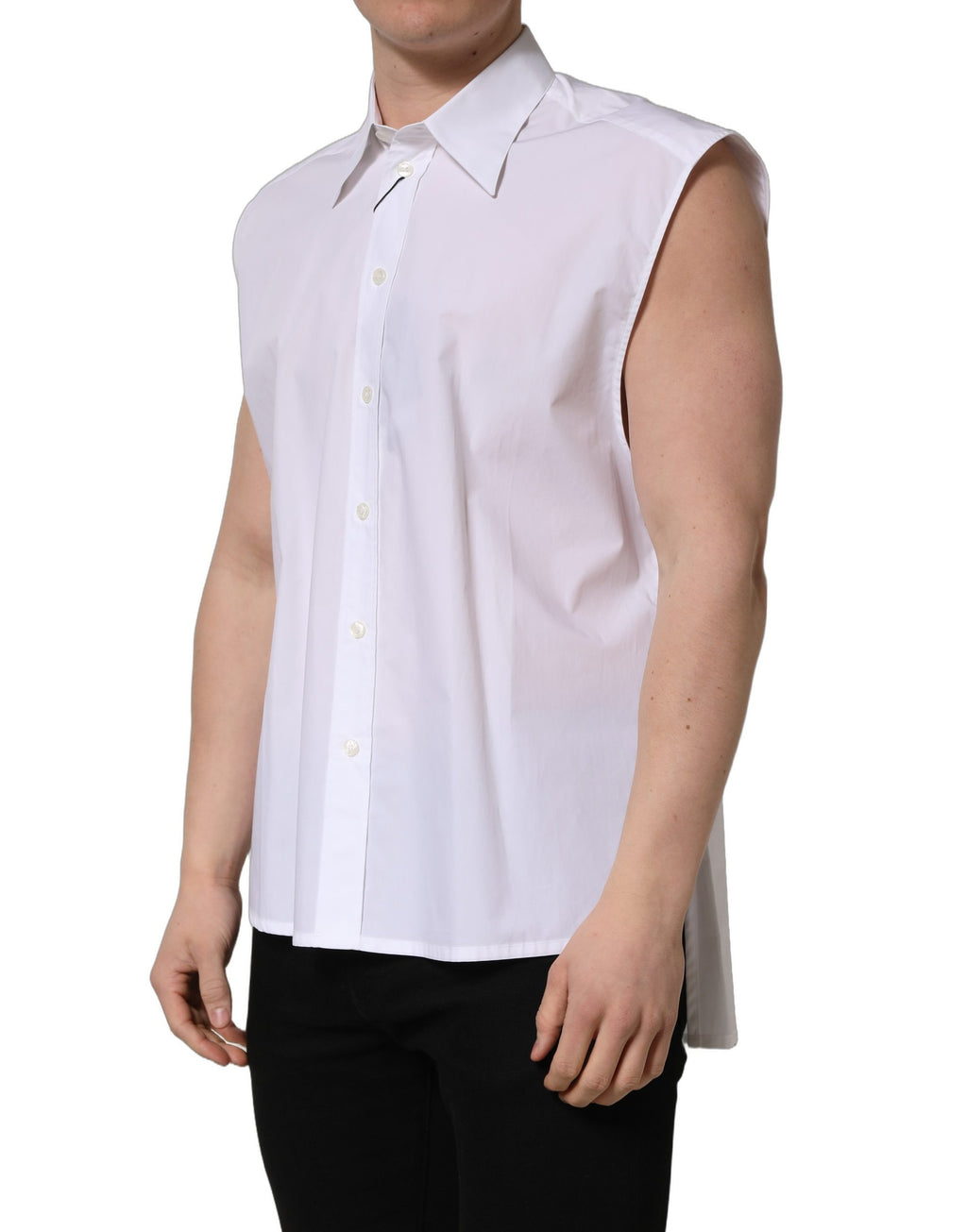 White Cotton Sleeveless Formal Dress Shirt