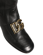 Black Leather DG Logo Plaque Shorts Ankle Boots Shoes