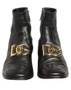 Black Leather DG Logo Plaque Shorts Ankle Boots Shoes