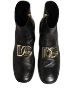 Black Leather DG Logo Plaque Shorts Ankle Boots Shoes