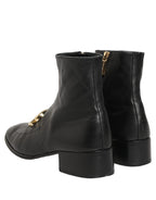 Black Leather DG Logo Plaque Shorts Ankle Boots Shoes