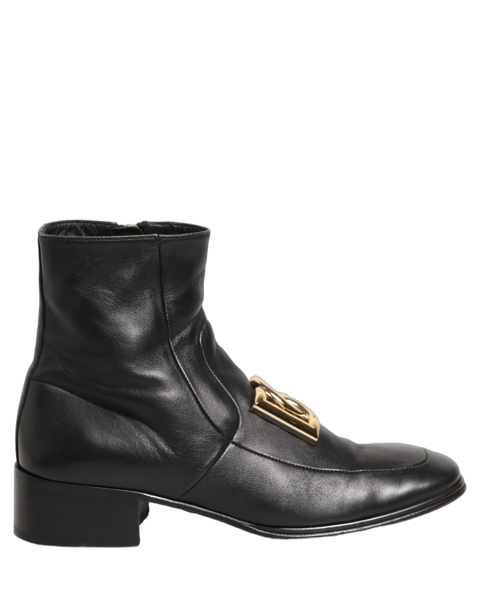 Black Leather DG Logo Plaque Shorts Ankle Boots Shoes