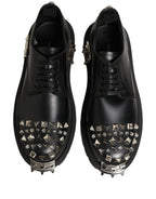 Black Leather Studded Hi-Trekking Derby Shoes