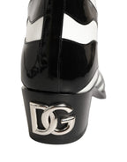 Black White Zebra Knee High Men Boots Shoes