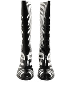 Black White Zebra Knee High Men Boots Shoes