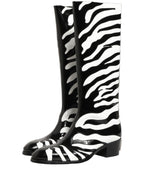 Black White Zebra Knee High Men Boots Shoes