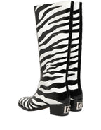 Black White Zebra Knee High Men Boots Shoes