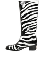 Black White Zebra Knee High Men Boots Shoes