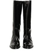 Black Leather Knee High Heels Boots Shoes