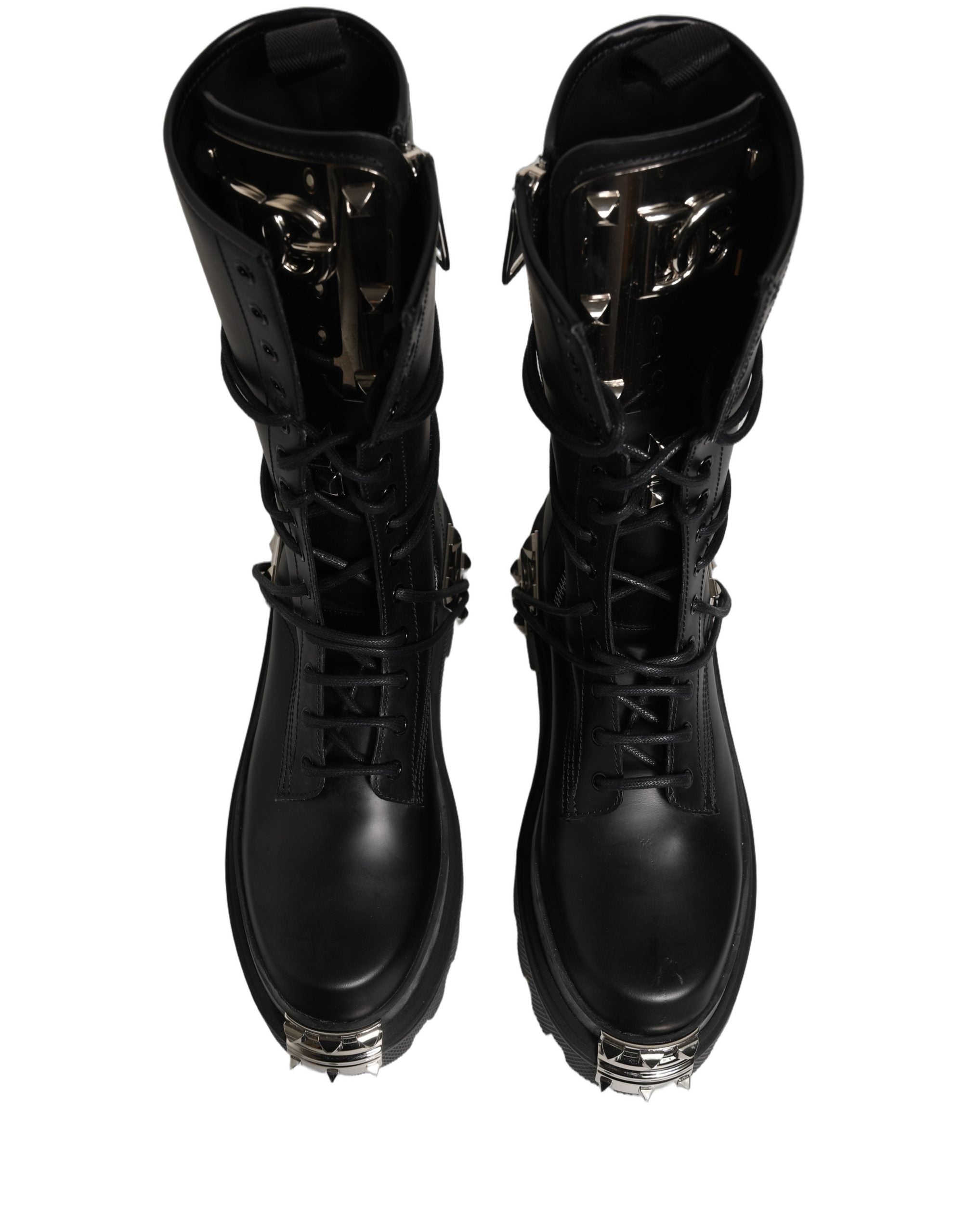 Black Stud Platform Combat High Boots Shoes